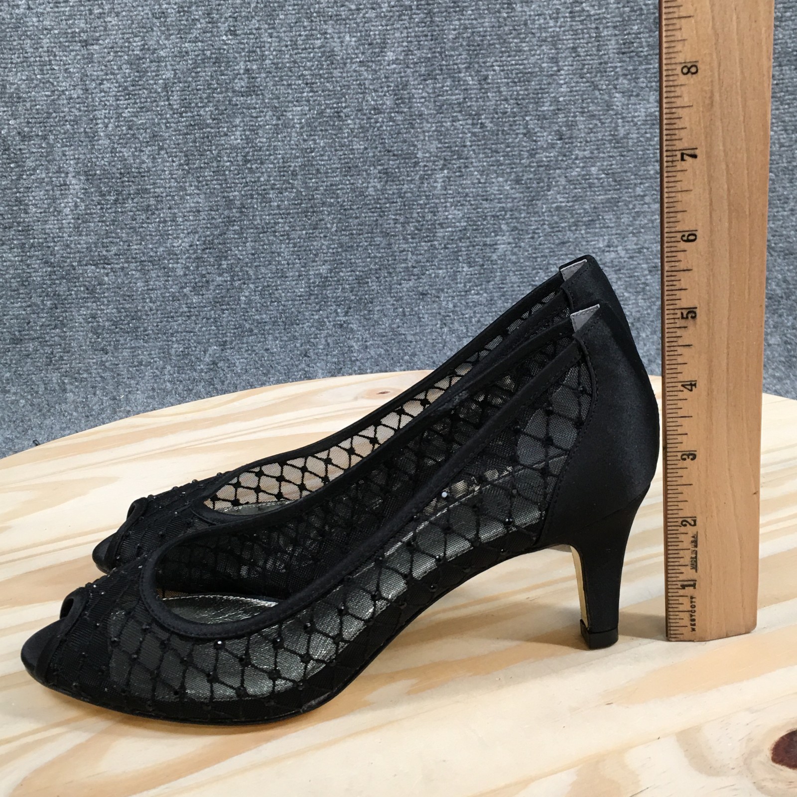 Adrianna Papell Heels Womens 7 M Jamie Slip On Peep Toe Kitten Pumps Black