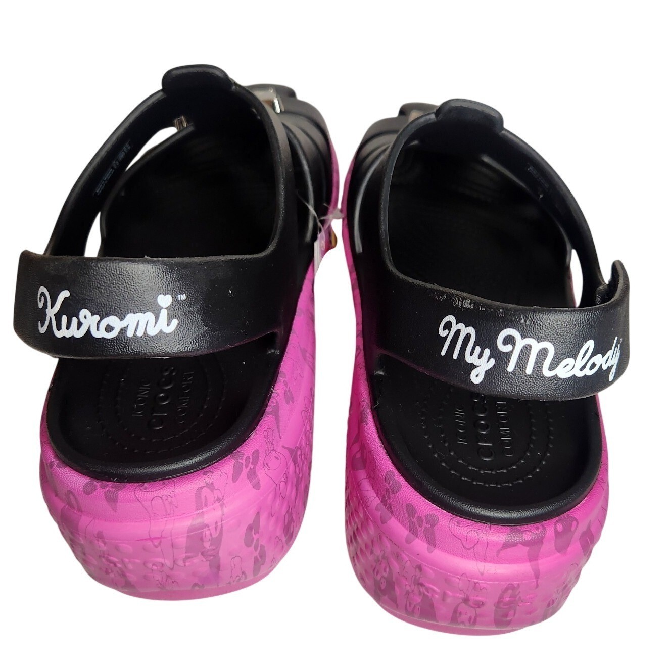 CROCS Sandals W9 M11 Black Pink Platform Hello Kitty Kuromi Whimsigoth NEW