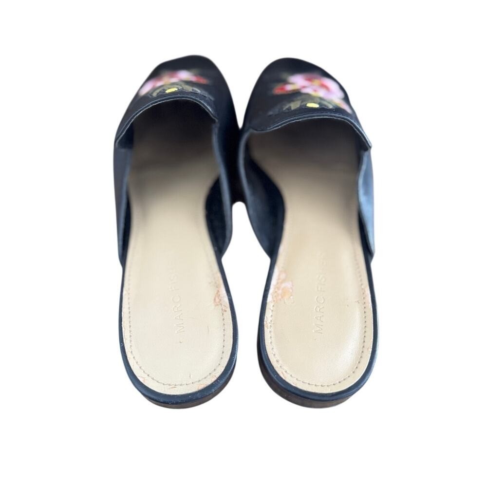Marc Fisher Wrangler Floral Embroidered Mule Loafers Black Size 10M