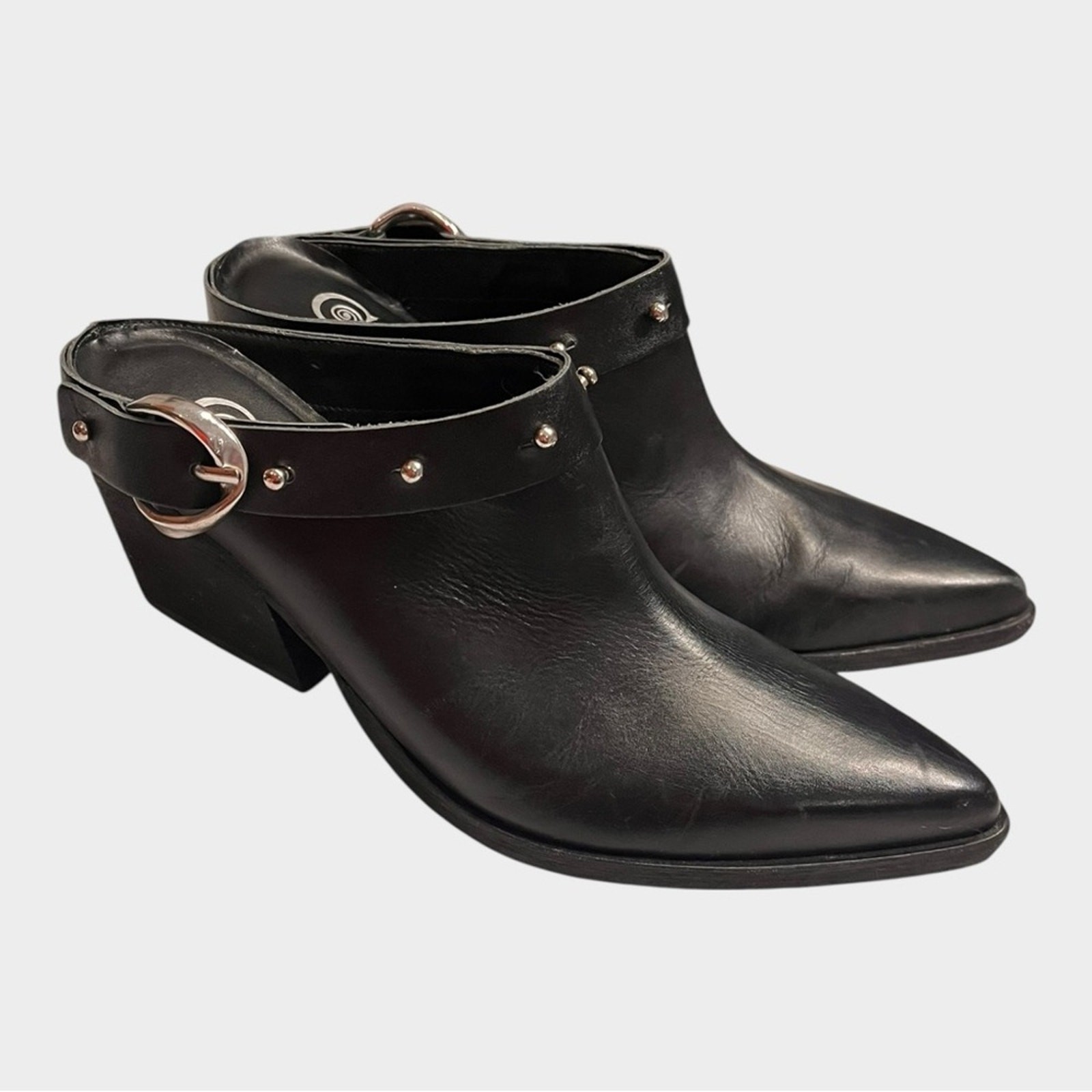 GOLO Woody Noir Black Leather Women’s Shoes Mule Booties Size 9 studded western