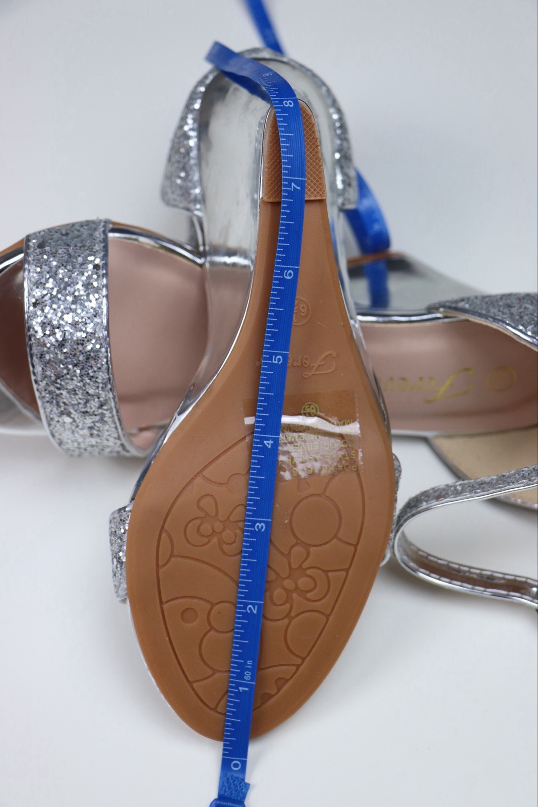 Forever Women Gold Glitter Open Toe Wedge 3.5” Heel Ankle Strap Buckle W6.5 NWOB