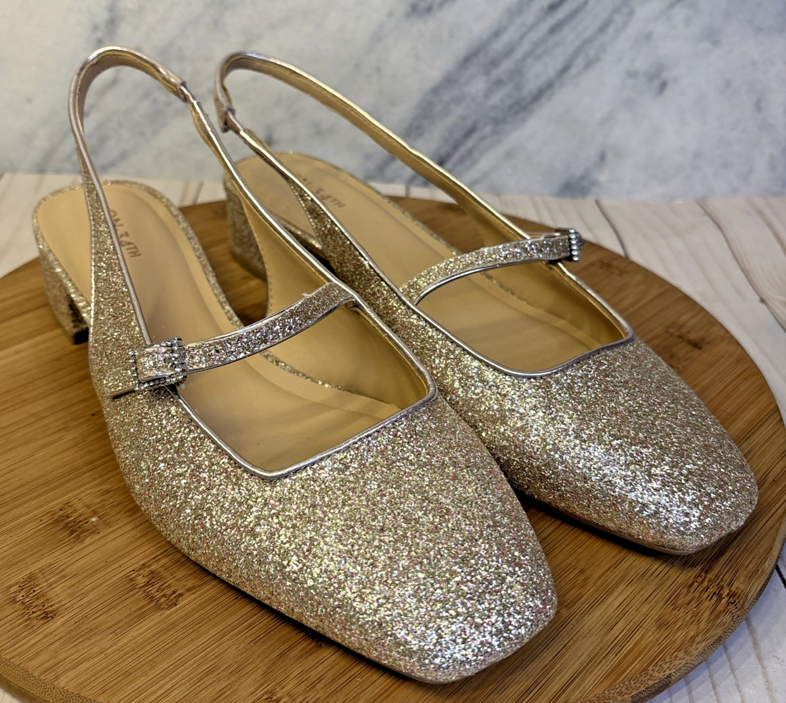 On 34th Women’s Amelia Buckled Slingback Pumps Rose Gold Glitter 11 M