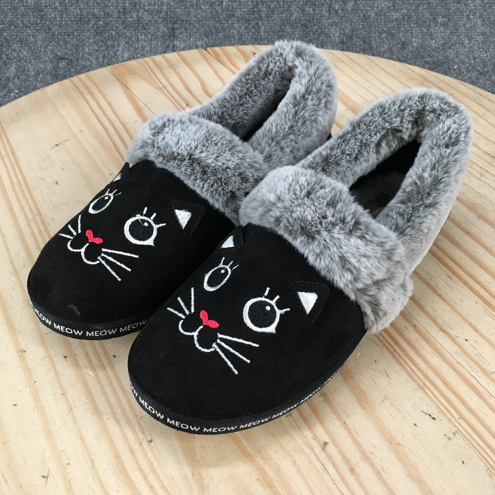 Bobs From Skechers Too Cozy Meow Pajamas Slippers Womens 7 Slip On Black NEW