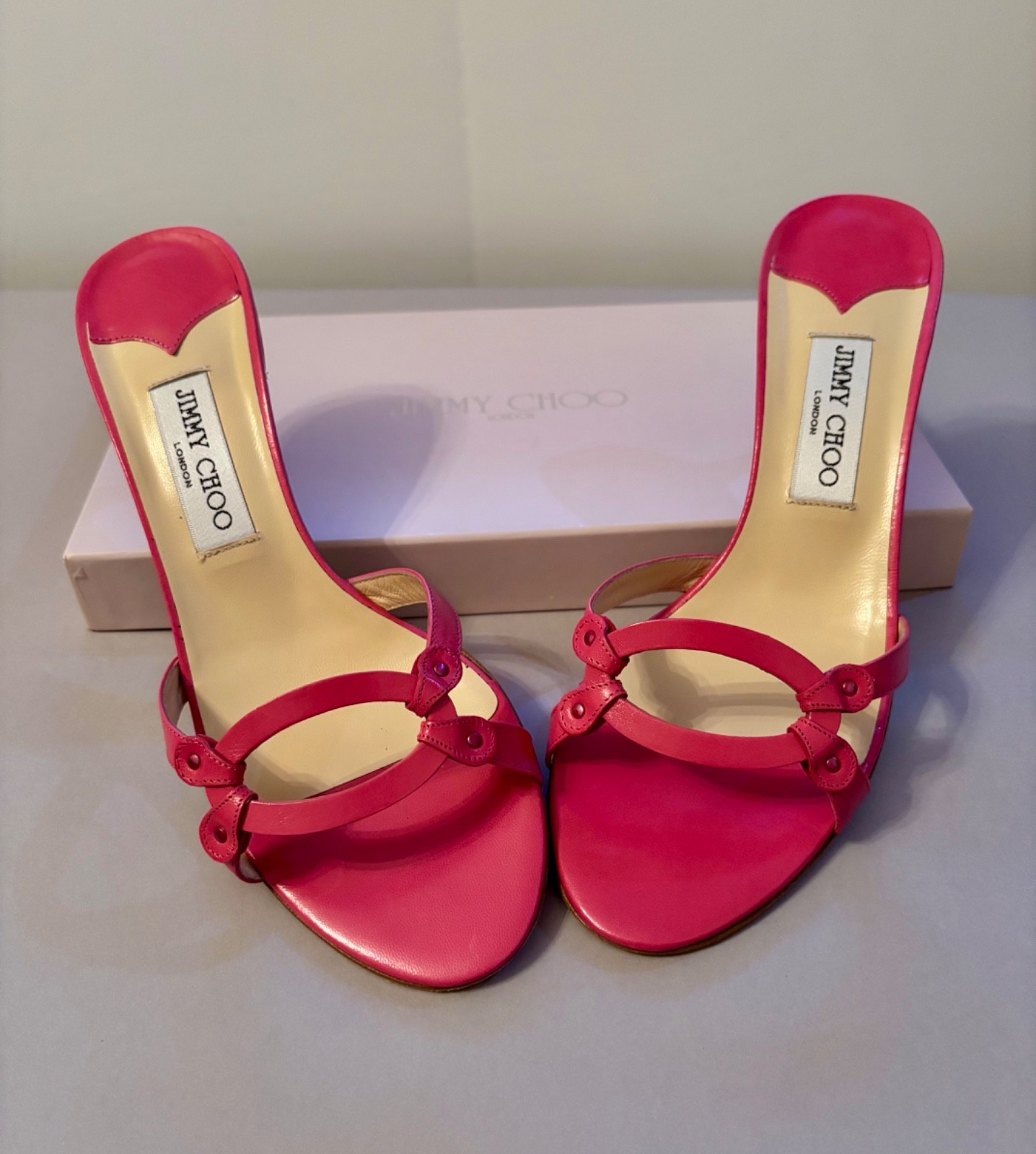 New Jimmy Choo Pink Fuchsia Sandals Shoes Heels w Box Italy Leather Summer 40