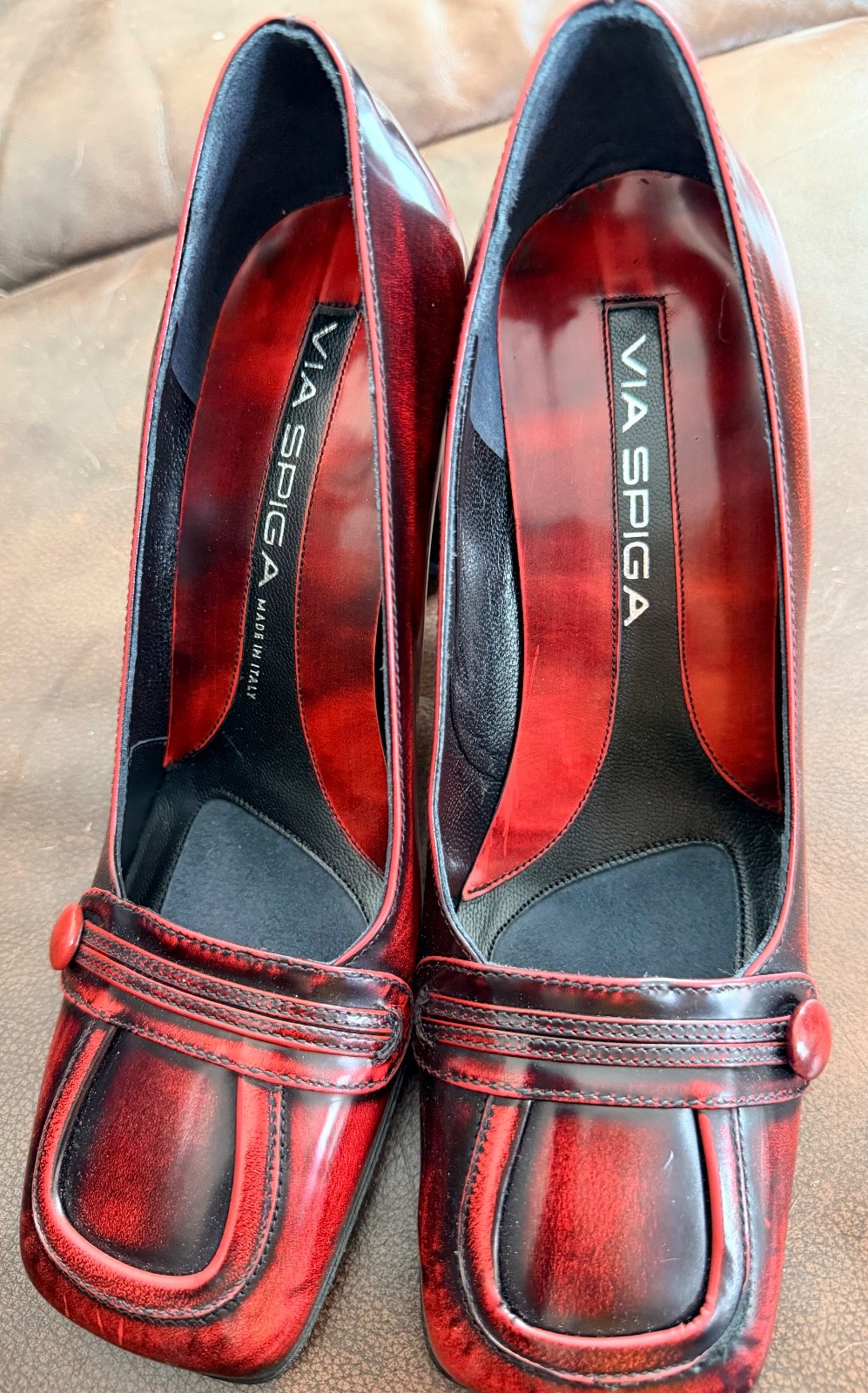 Vintage Via Spiga Red Block Heel Pumps Made in Italy Woman’s Size 8M