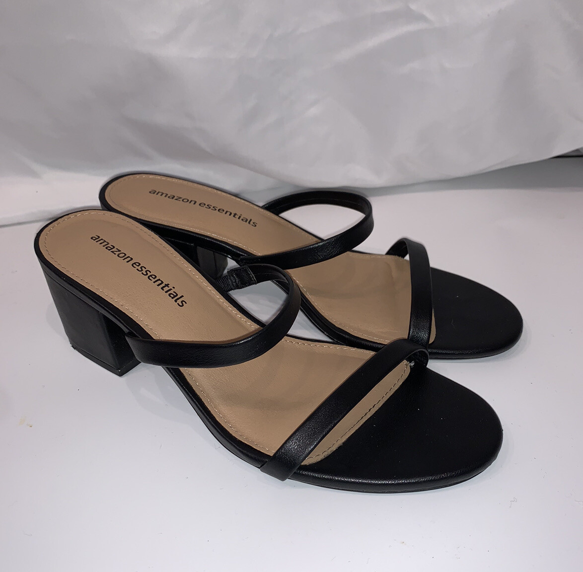 Amazon Essentials Women’s Navey Strappy Heels Sandals Black Slip on Size 6.5 M