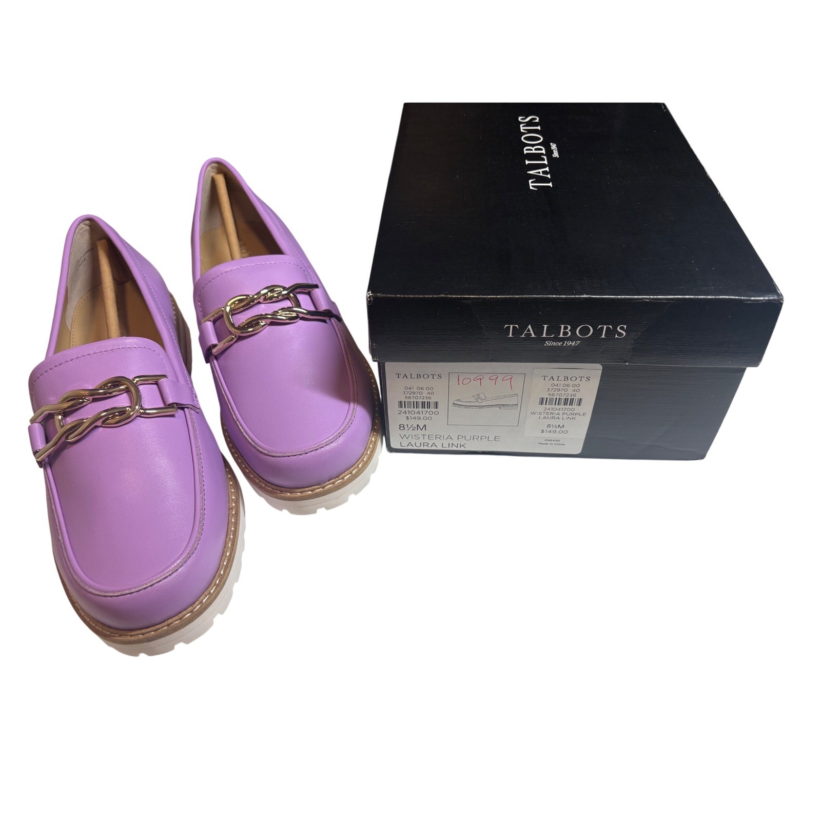 Talbots NWT Laura Link Purple Leather Lug Sole Chain Loafers – 8.5M
