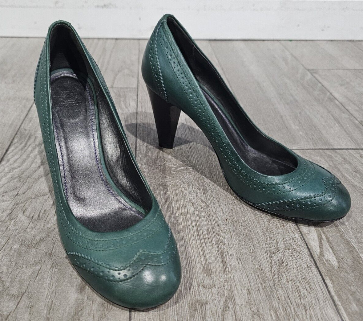 NAVYBOOT Italy Green Leather Wingtip Brogue Pumps 38.5/8M