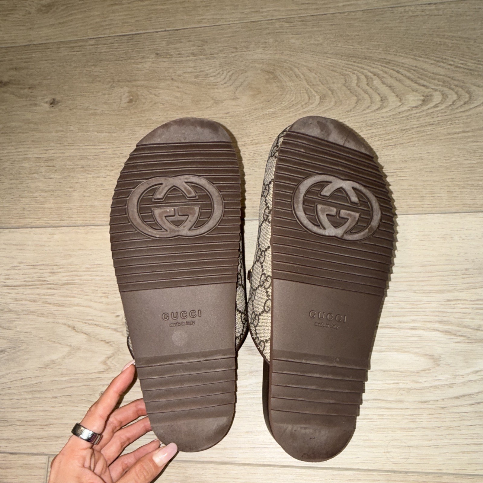 Gucci Women’s GG Monogram Canvas Horsebit Mule Sandals Beige/Brown 7.5