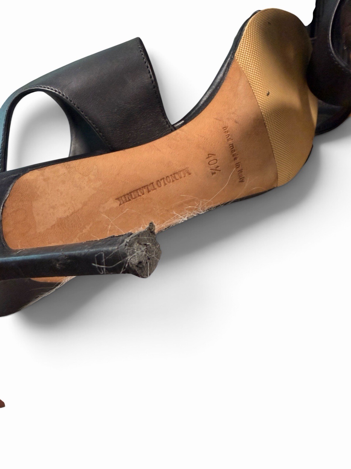 Manolo Blahnik Black Leather Ankle Cuff Stiletto Sandals EU 40.5 US 10/10.5