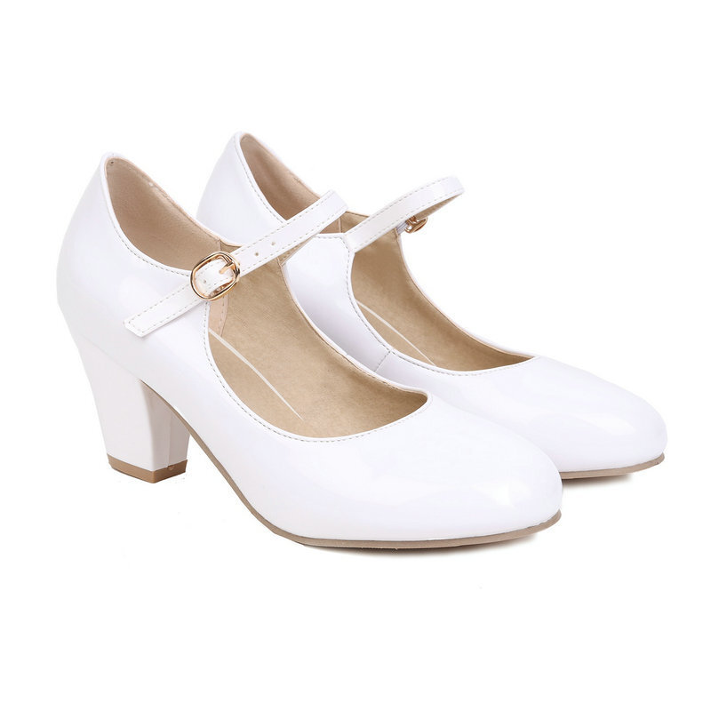 Womens Sweet Candy Mid Heel Mary Jane Classic Leather Shoes Wedding Commute Lady