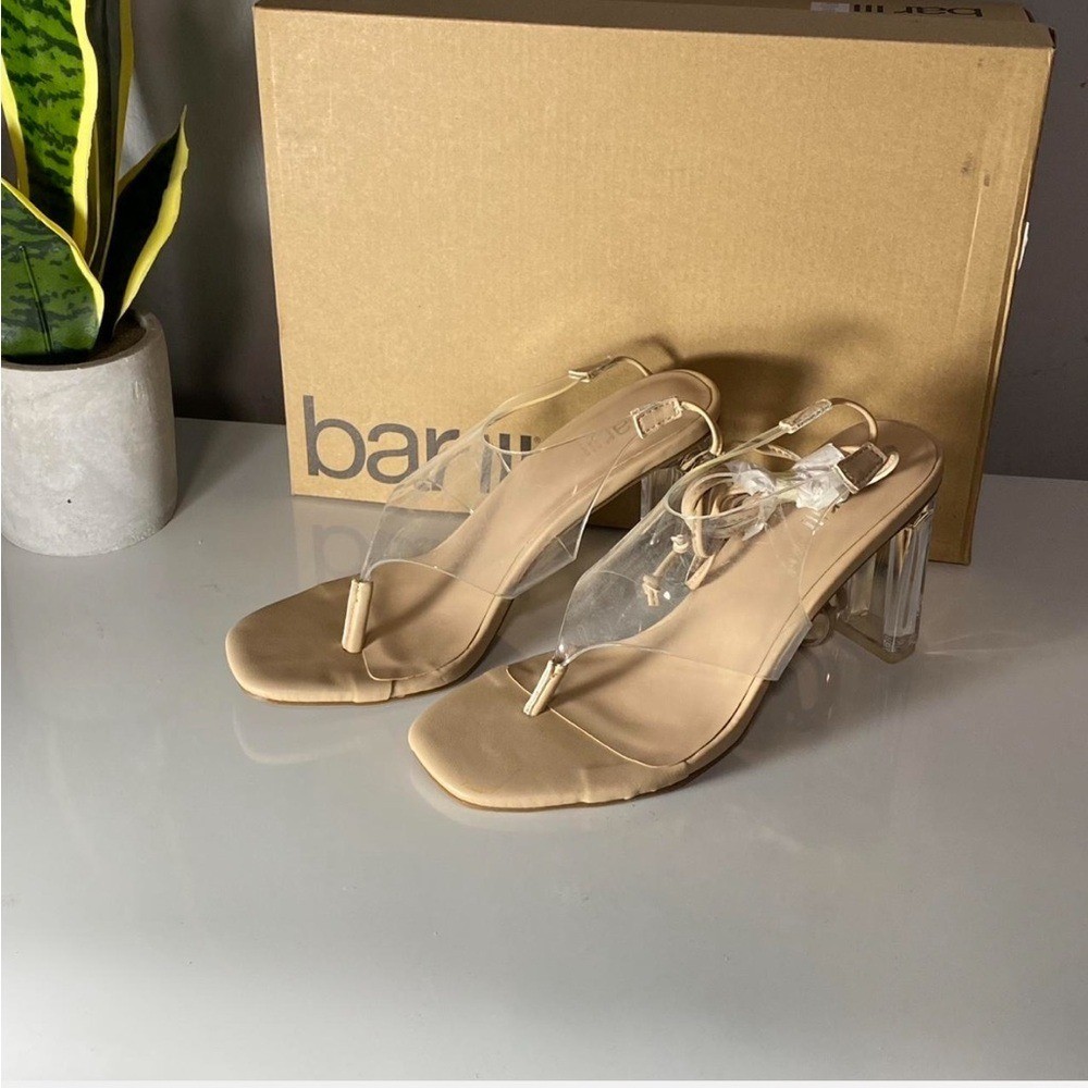 Beige Transparent Strap Heels