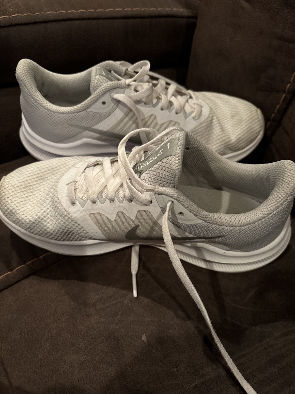 Nike Downshifter 11 White Metallic Silver Sneakers-women Size 6