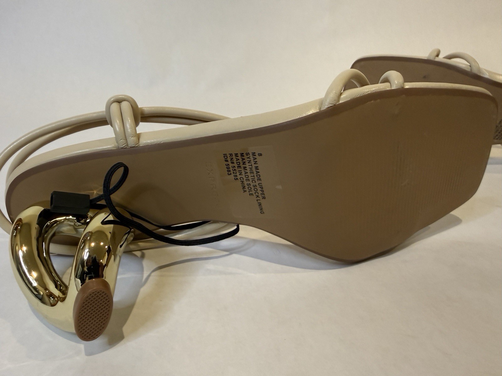 Express Women’s Strappy Slip-On Sandals Synthetic Beige/Gold Knot 8