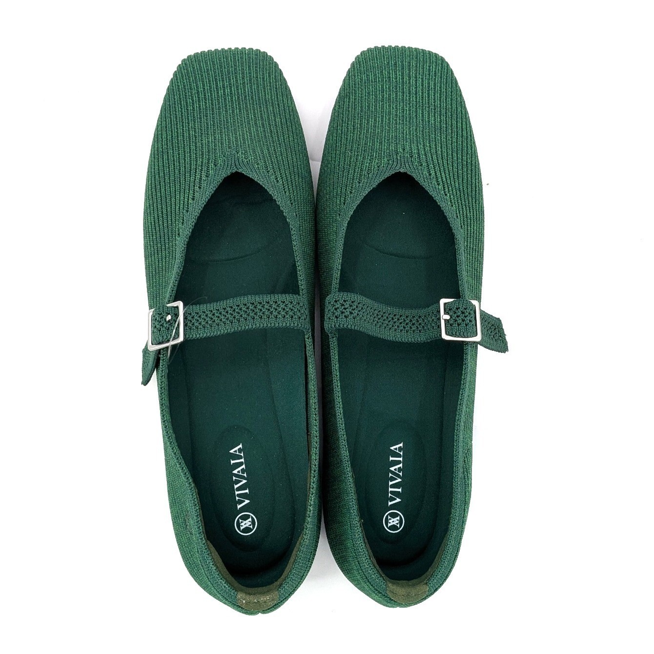 Vivaia Mary Jane Flats Green Knit Sustainable Ballet Shoes Size 41.5