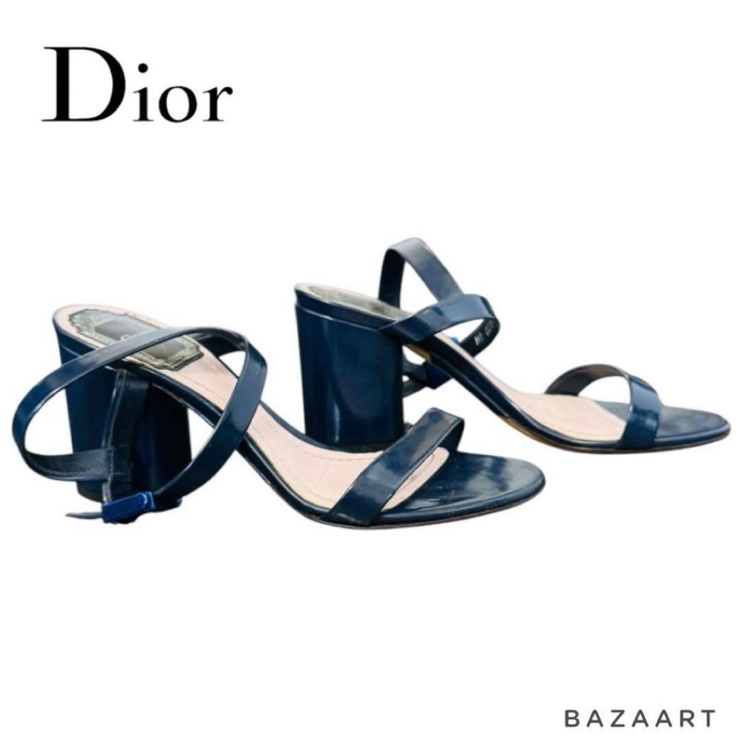 Christian Dior Sandals Navy 34.5 22cm Leather Chunky Heel Women’s Shoes