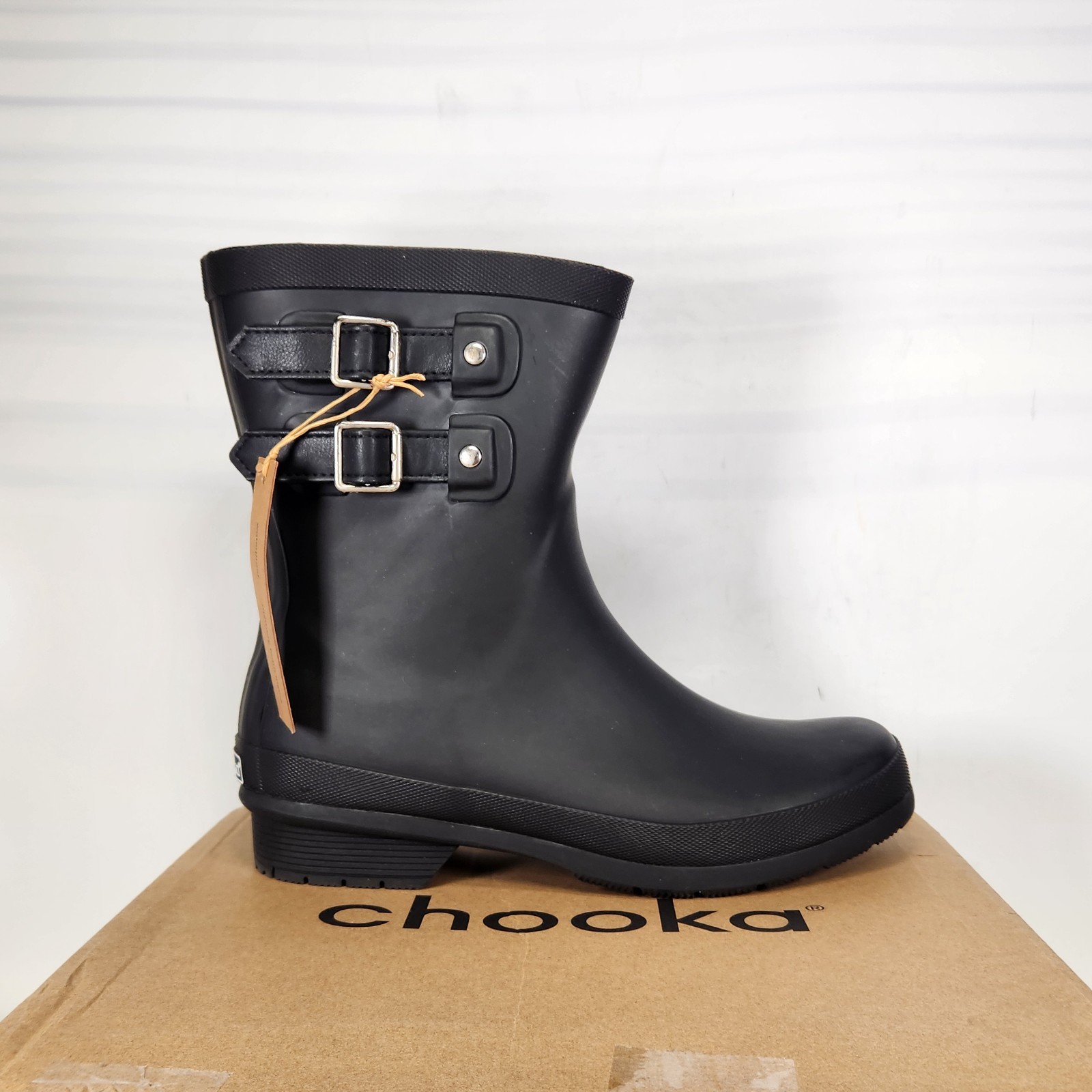 Size 9 – Chooka Double Buckle Classic Mid Rain Boot – Black – Womens