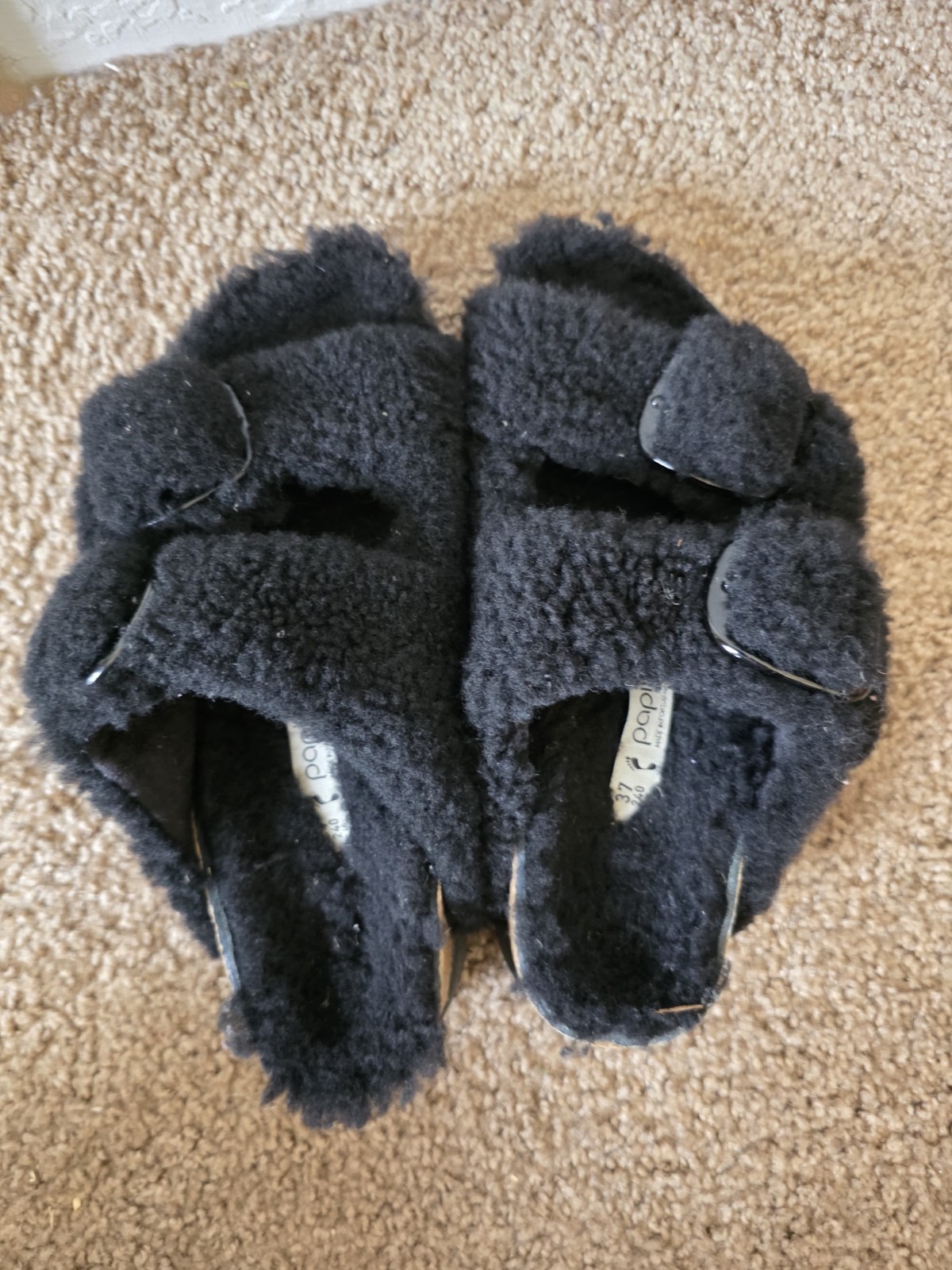 Birkenstock Papillio Arizona Teddy Shearling Fur Platform Sandals Black