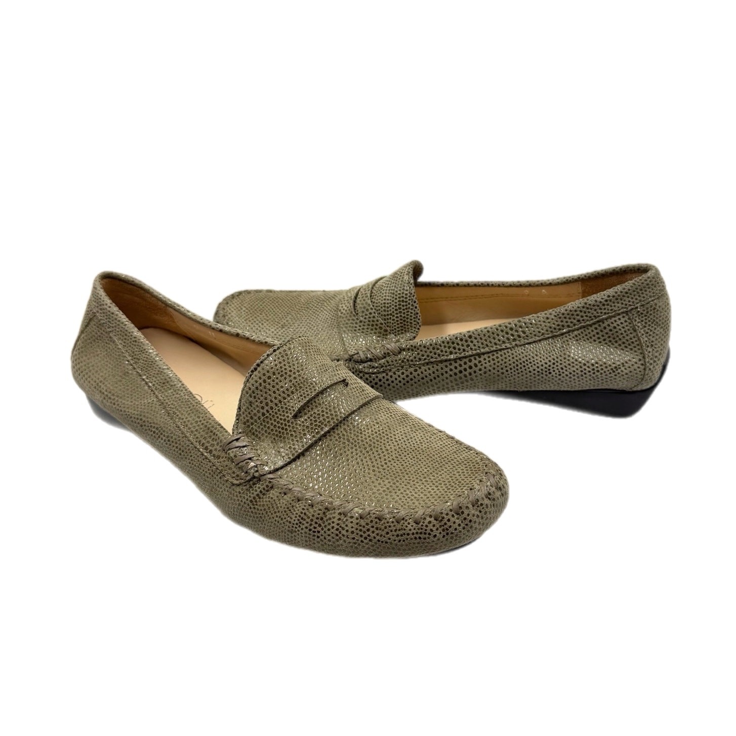 Via Neroll 9 Green Metallic Slip On Driving Casual Workwear Professional Loafers
