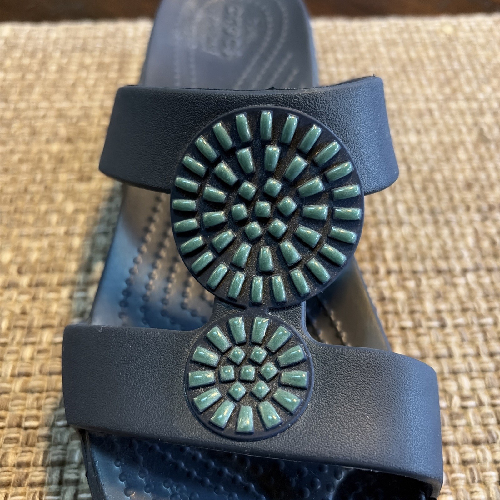 Crocs Monterey Diamante Wedge Slide Sandals Slip On Women 8 Navy Blue 206367