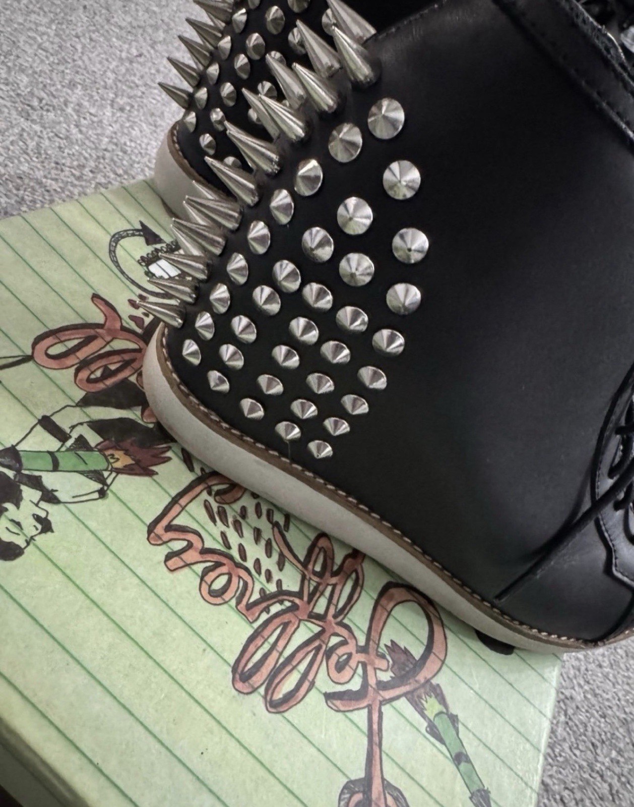 Jeffrey Campbell Edery Black Leather Lace-Up Spiked Studded Ankle Bootie