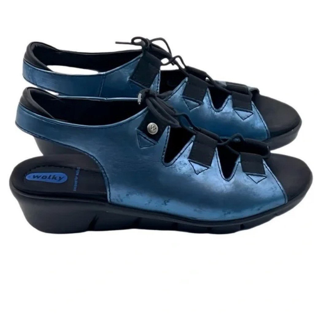 WOLKY Blue Metallic Arena Wedge Sandal EUR 41 US 10.5 $175 NWT!