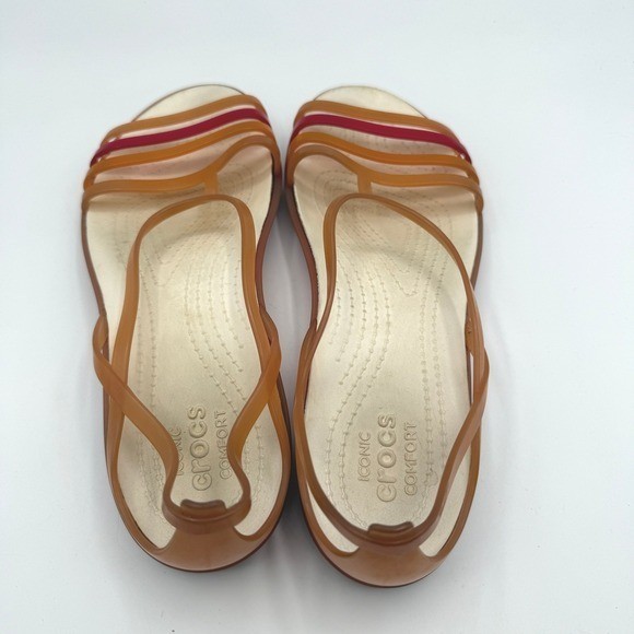 Crocs Isabella Strappy Sandals Women 8 Orange Pink Jelly Comfort Flat Shoe