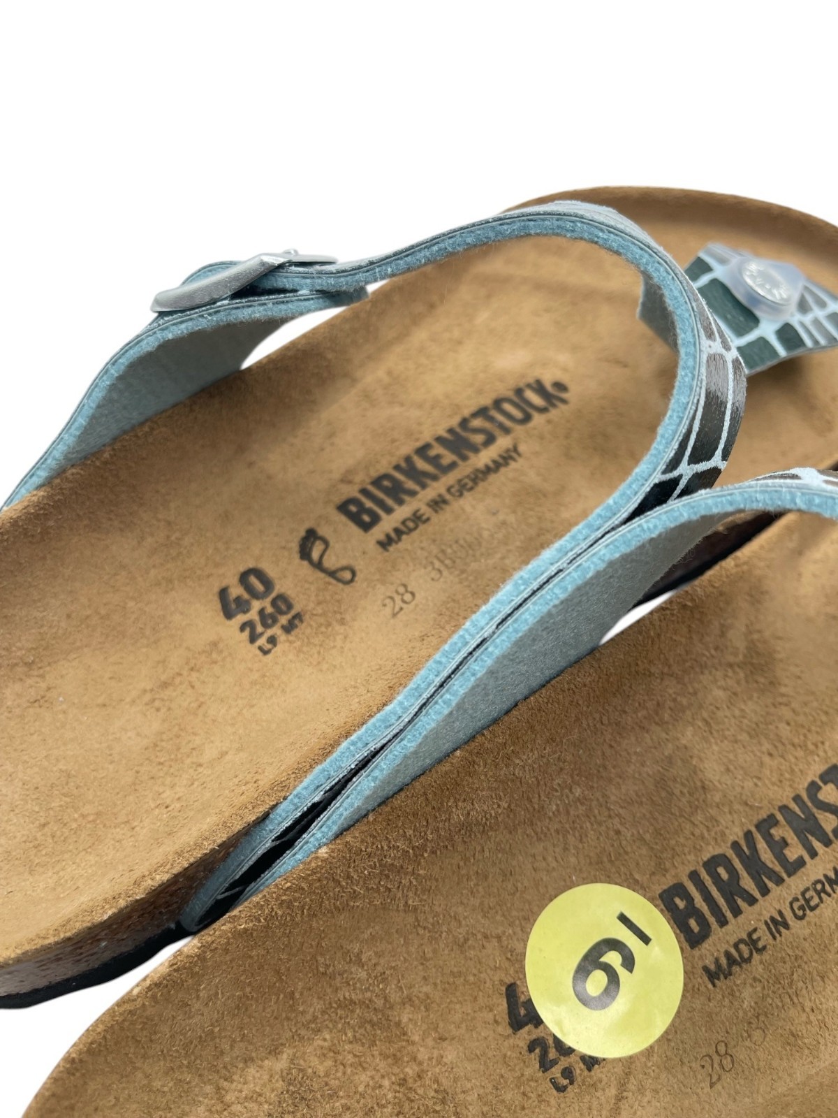 Birkenstock Gizeh Thong Sandals Gator Gleam Pearl Light Mint Silver US W/9