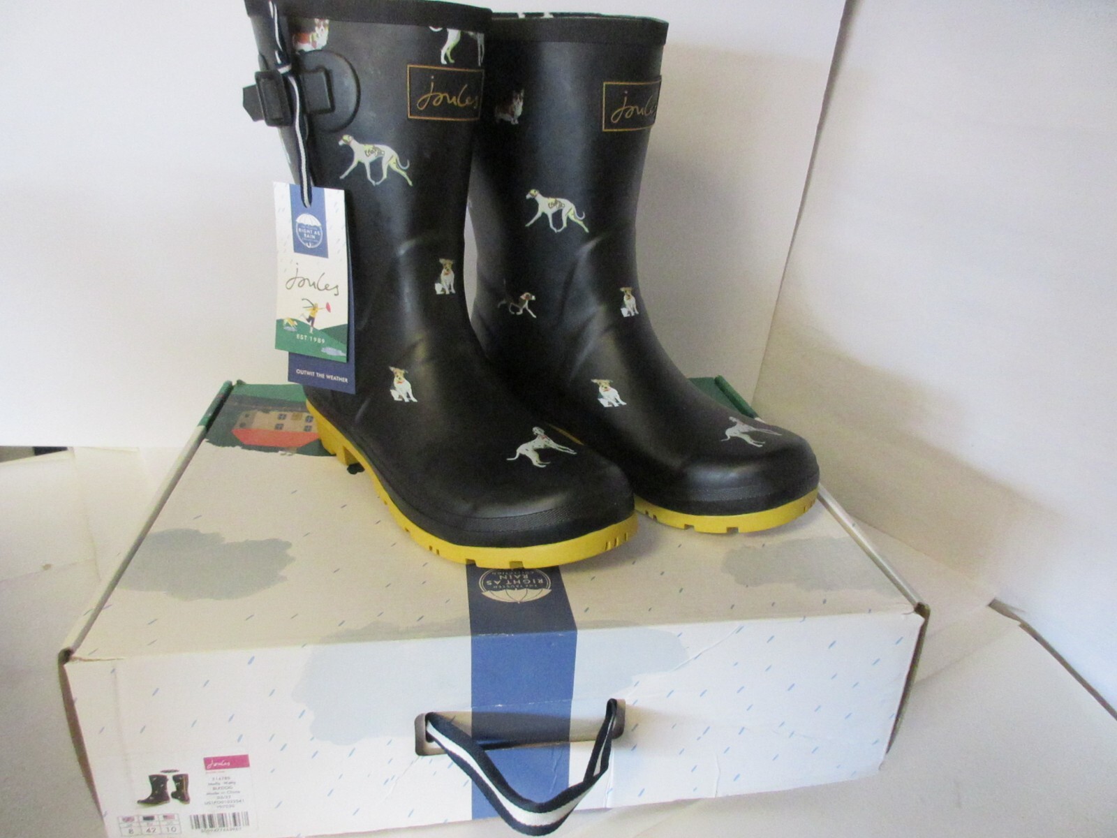 Joules Womens waterproof rain boots 214785 Molly Welly Black Dog