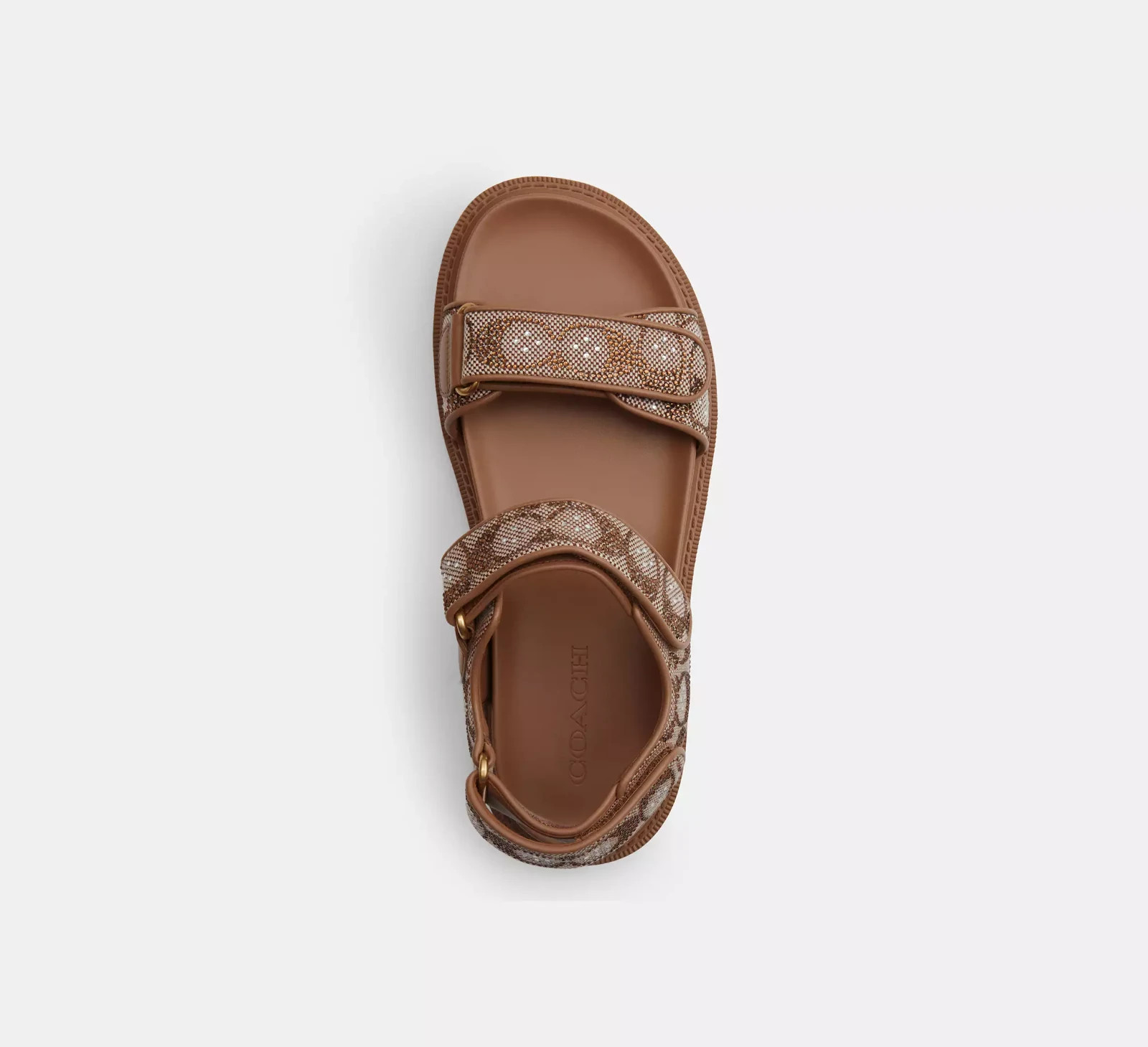 Coach Brynn Crystal Signature Jacquard Double Band Straps Sandals Tan, CEF38