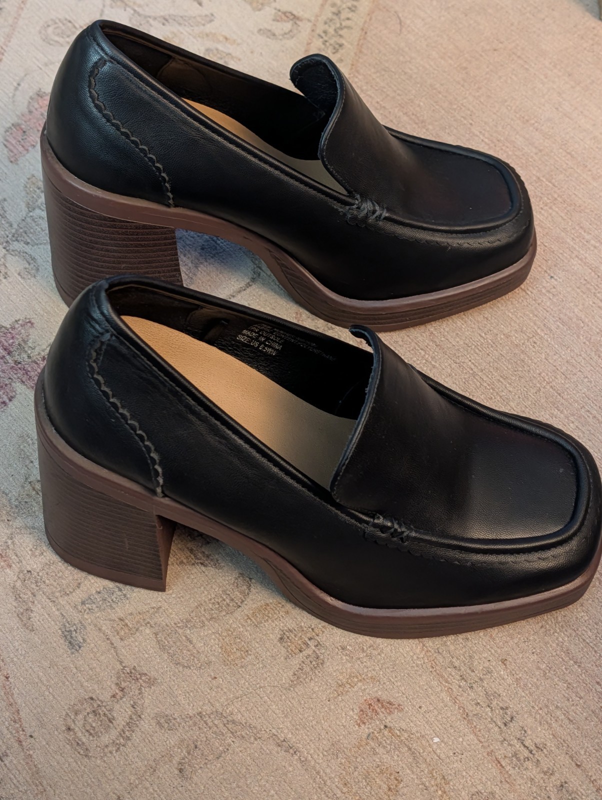 Y2K Retro Torrid Black Square Toe Chunky Block Heel Loafers Women’s Size 8.5