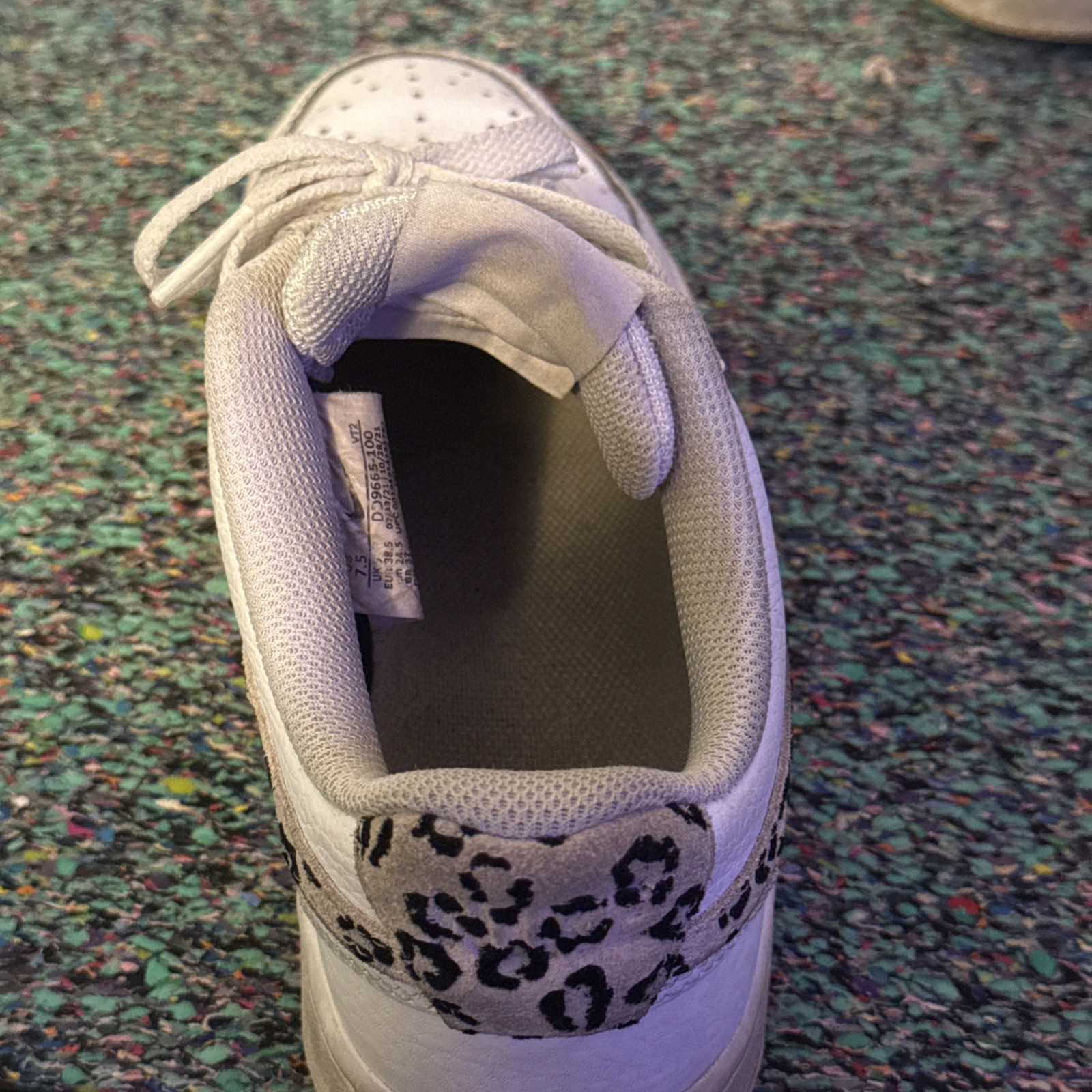 Nike Court Vision Low Top Lace-Up Sneakers WhiteBlack Leopard Swoosh women SZ7.5