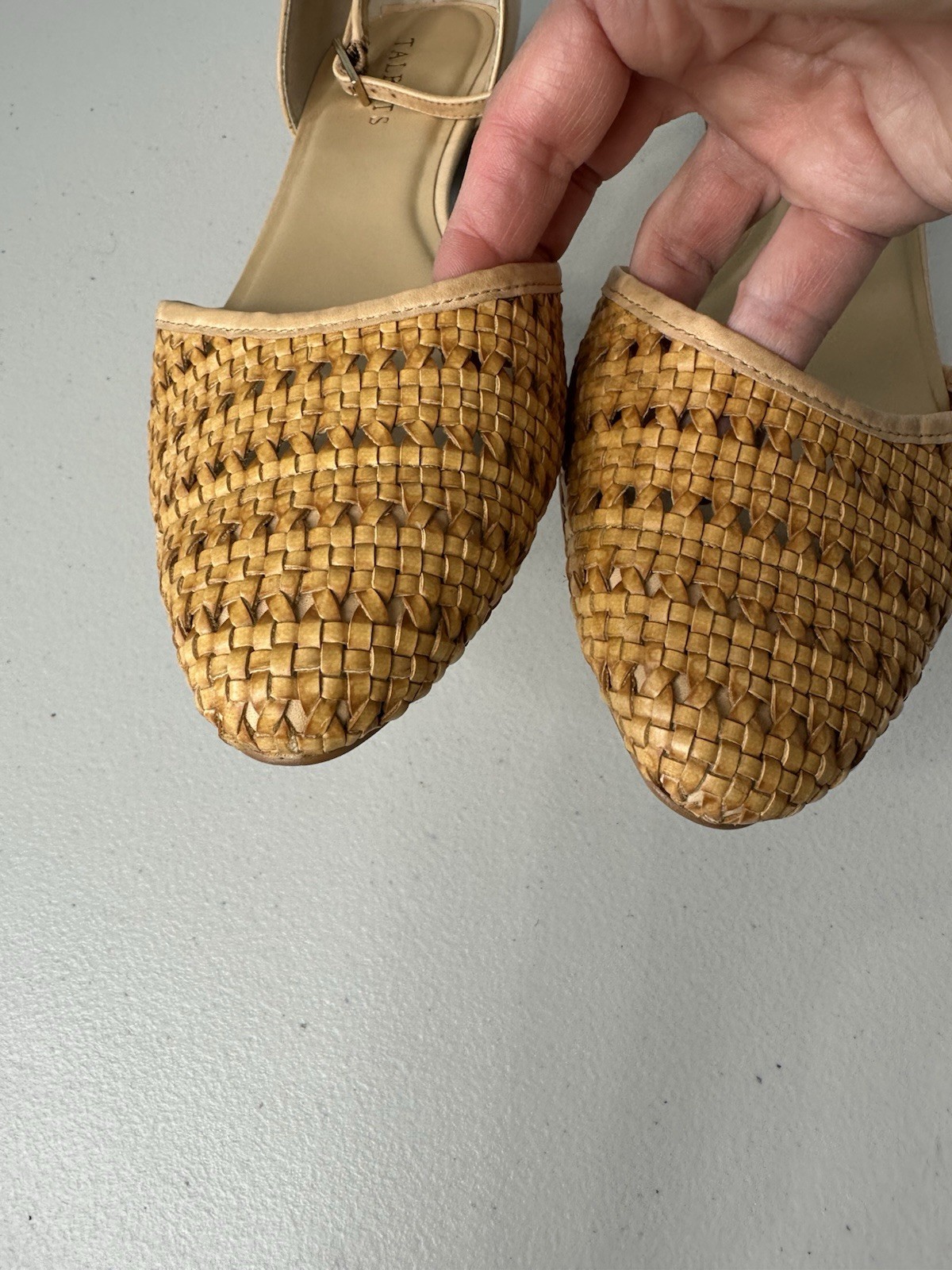 Talbots Woven Leather Flats Ankle Strap Womens Size 11 Brown Brazil Preppy Chic