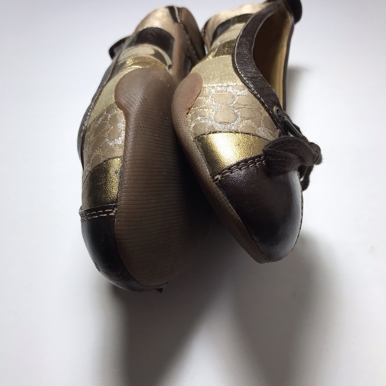 Coach Y2K Vintage Gold Monogram Patchwork Front Tie Ballet Flats Leather Size 10