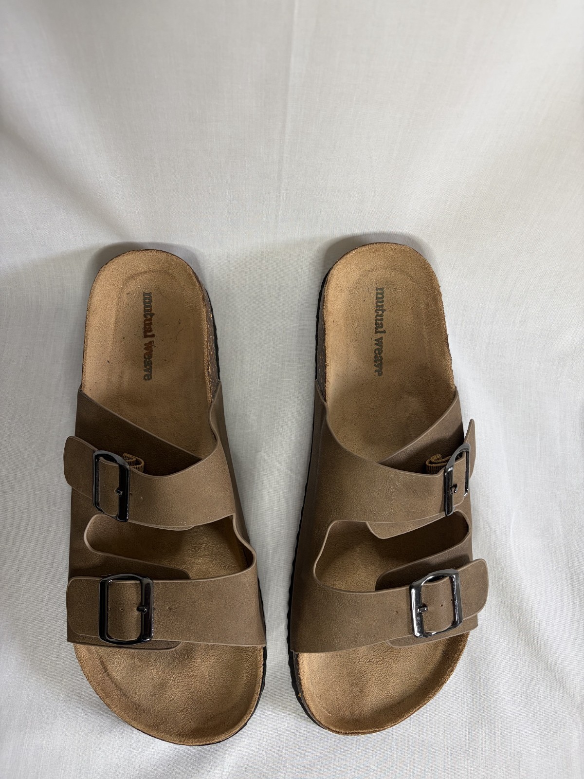 Women’s Beige Tan Double Strap Adjustable Buckle Slide Sandals Size 10-11