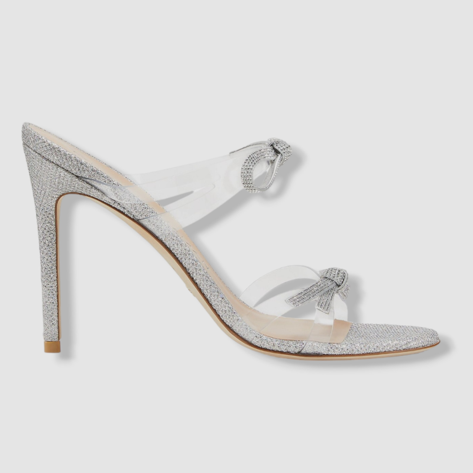 $575 Stuart Weitzman Women’s Silver SW Bow 100 Slide Sandal Shoes Size 7.5