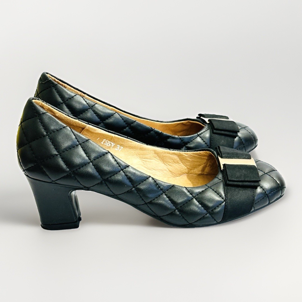 Blue Illusion Womens Black Quilted Leather Pumps Bow Detail EU37 AU6