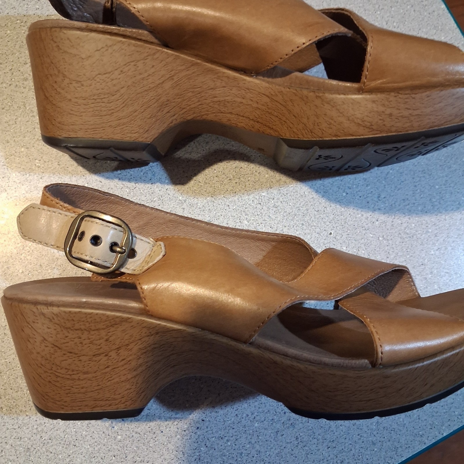 Dansko Women’s Brown Leather Slingback Wedge Sandals Buckle US 10.5