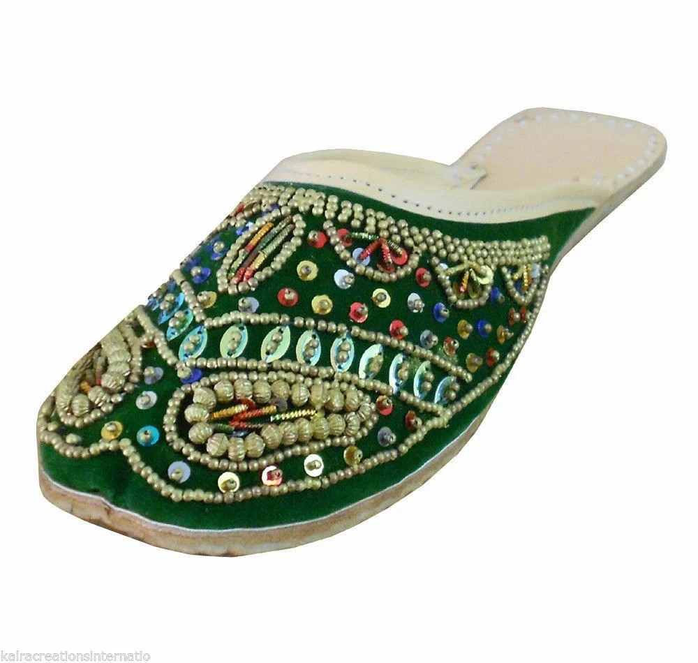 Women Clog Slippers Leather Handmade Indian Slippers Embroidered Clogs US 6-9
