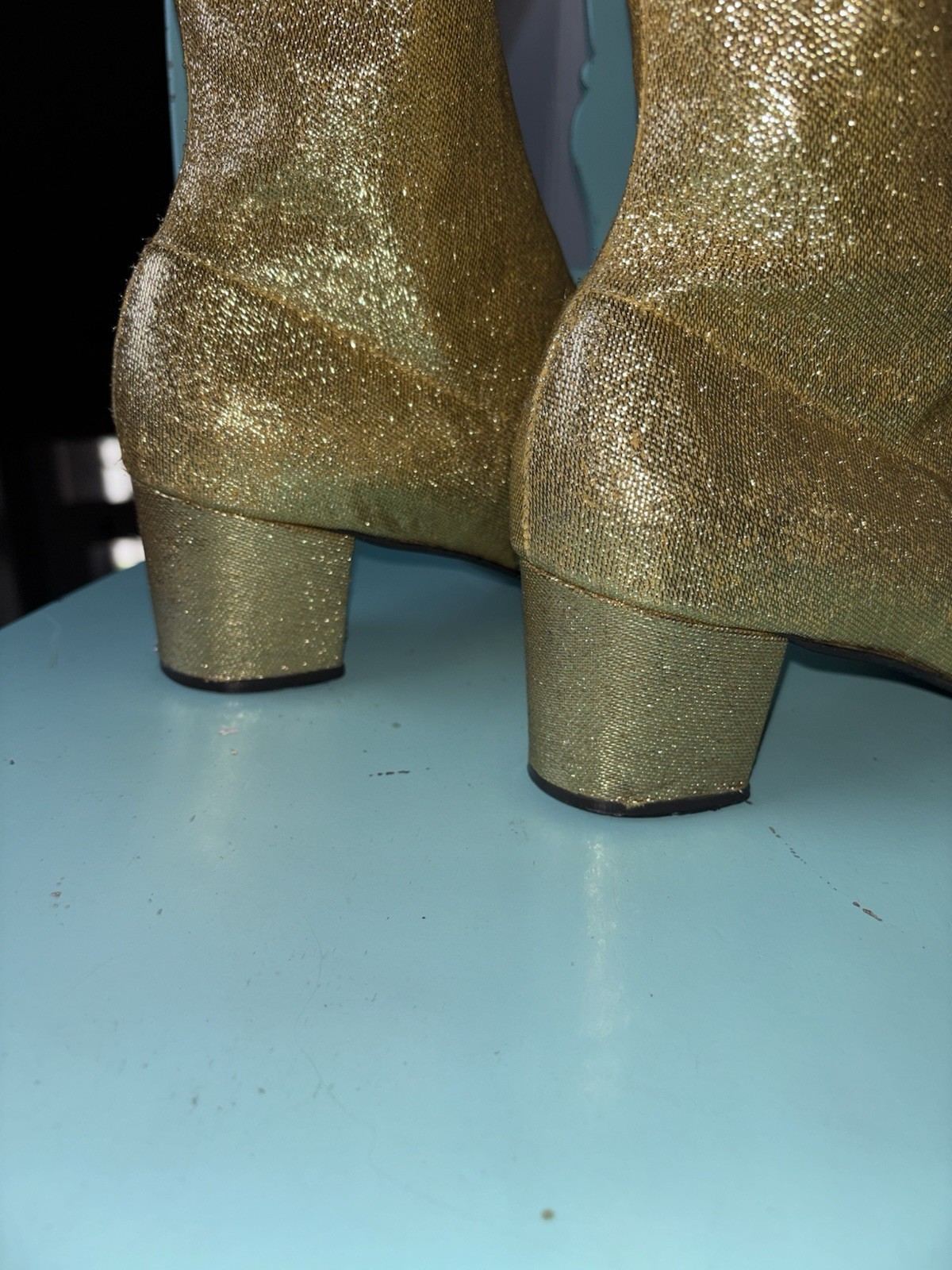 Rare Vintage Women Gold Metallic Lame Knee-High Go Go Boots