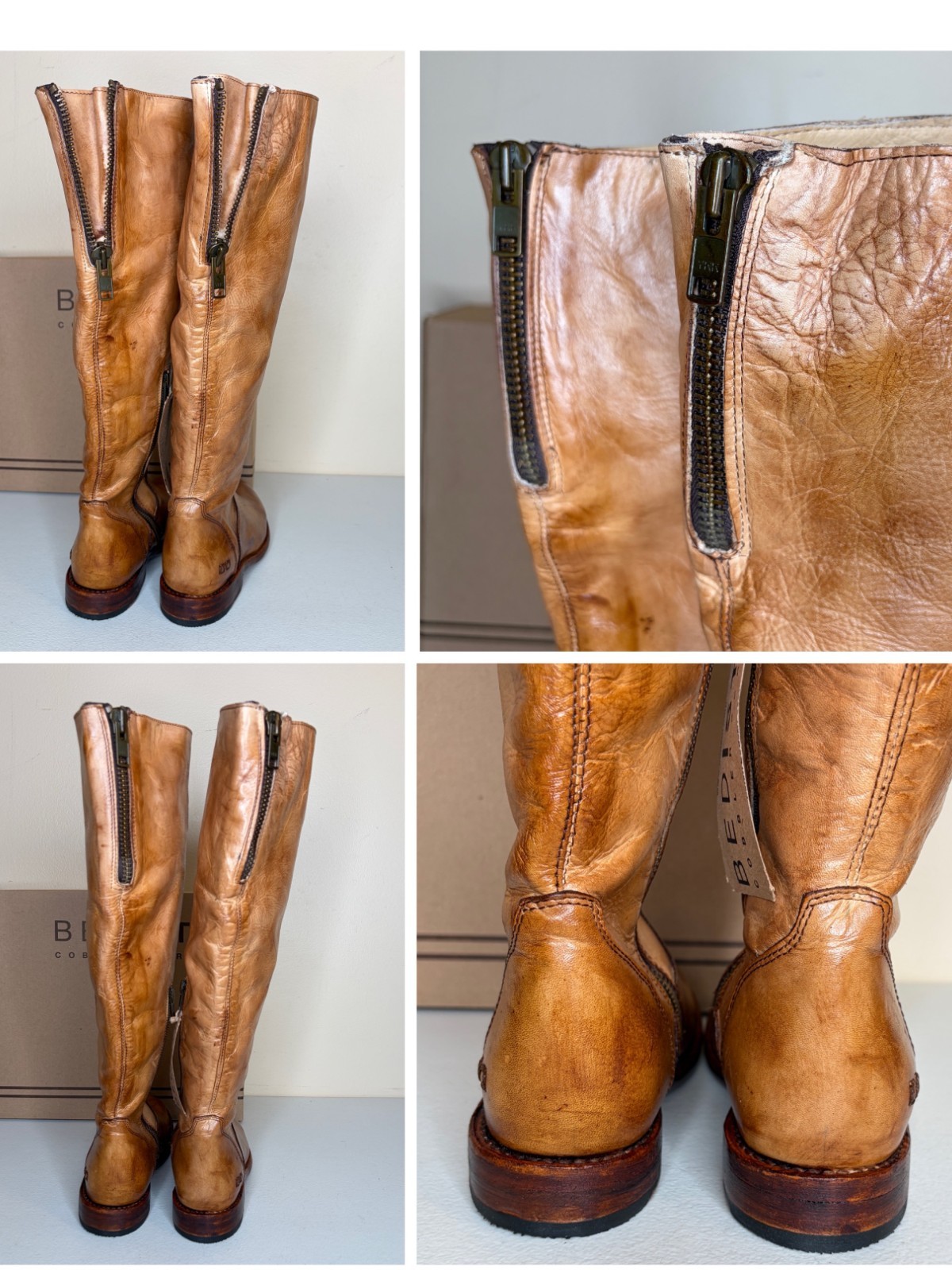 BED STU Tess Tan Distressed Leather Tall Riding Boots BedStu Size 7.5