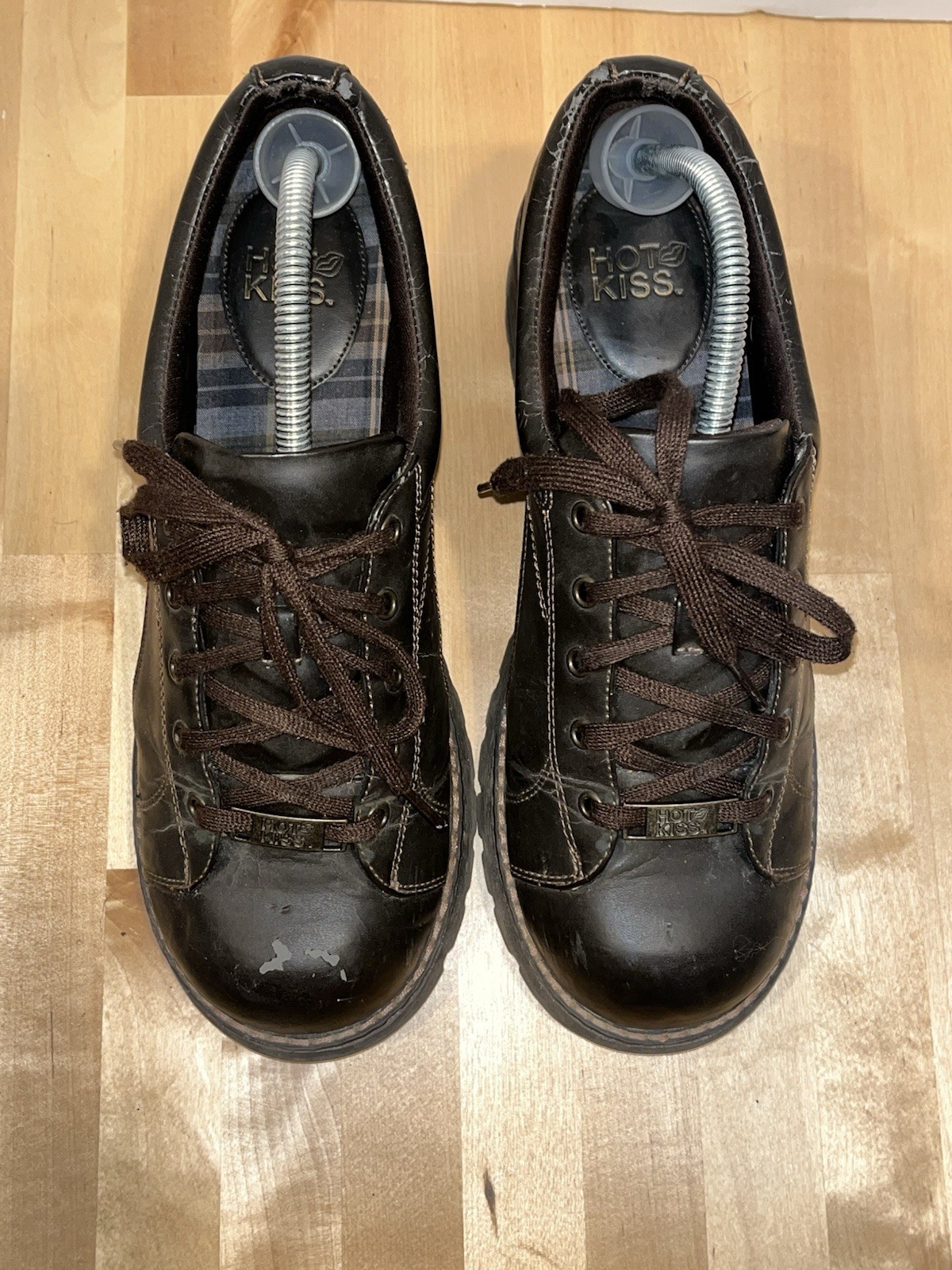 Vtg Y2K Hot Kiss Platform Chunky Brown Leather Oxfords Punk Grunge Lace-up ALT