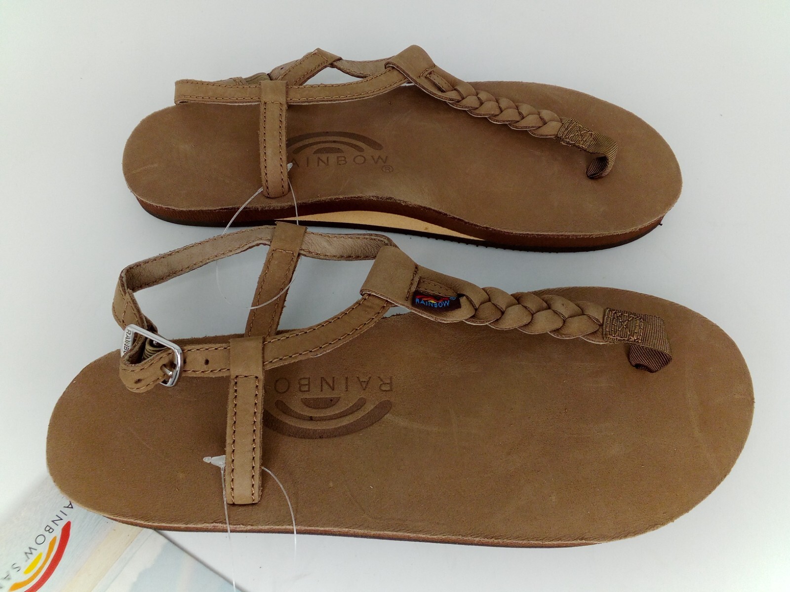 RAINBOW WOMAN’S T-STREET SINGLE LAYER SANDALS CENTER BRAID STRAP, BROWN, 5.5-6.5