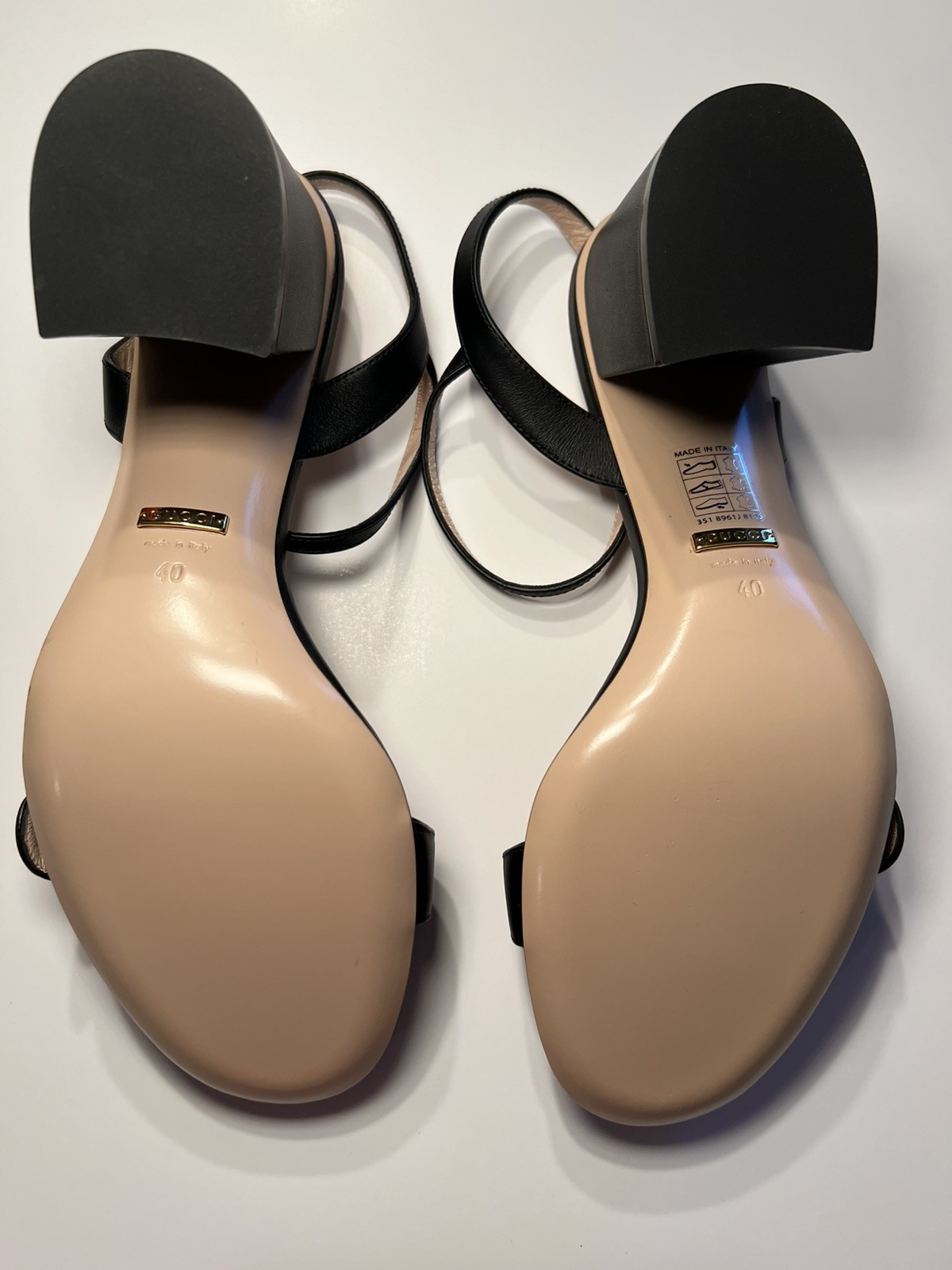 GUCCI GG Marmont Black Leather Block Heel Sandals – Size 40 – New in Box