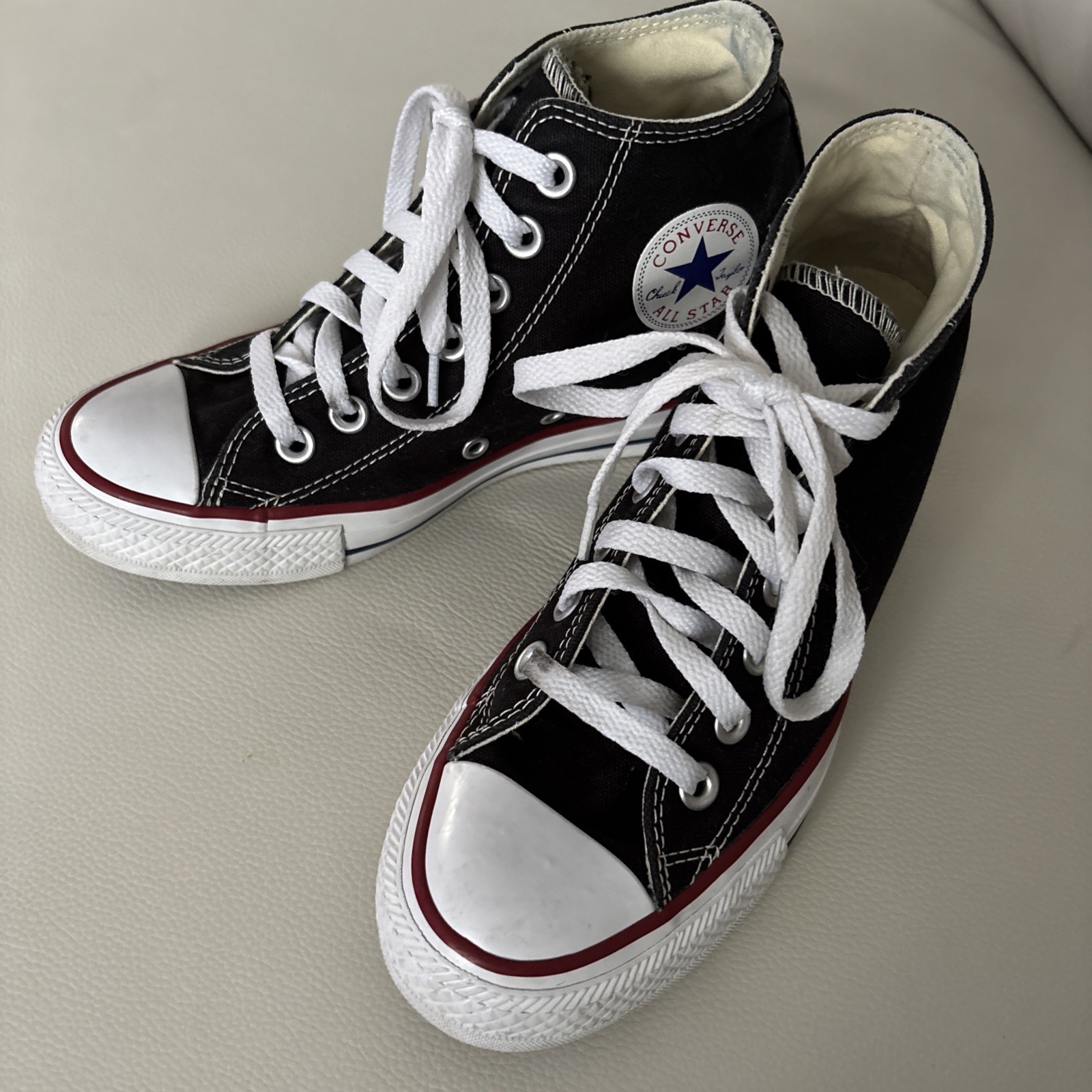 Converse All Star Platform High Top Black/White with Red/Blue Stripes Size 6