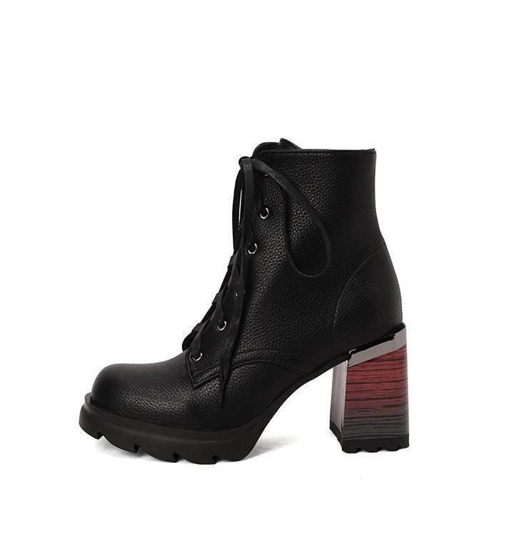 Women’s Faux Leather Ankle Boots Lace Up Shoes Block Heel High Top Loafers Zip