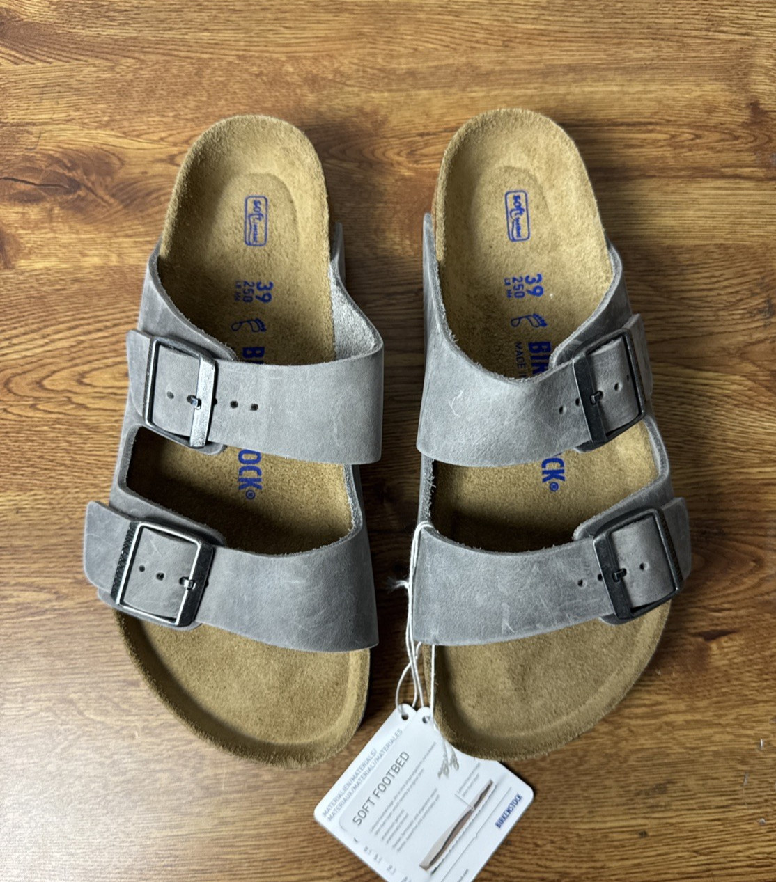Birkenstock Sandals Unisex Arizona Iron Oiled Leather Slides Soft Footbed M6 W8