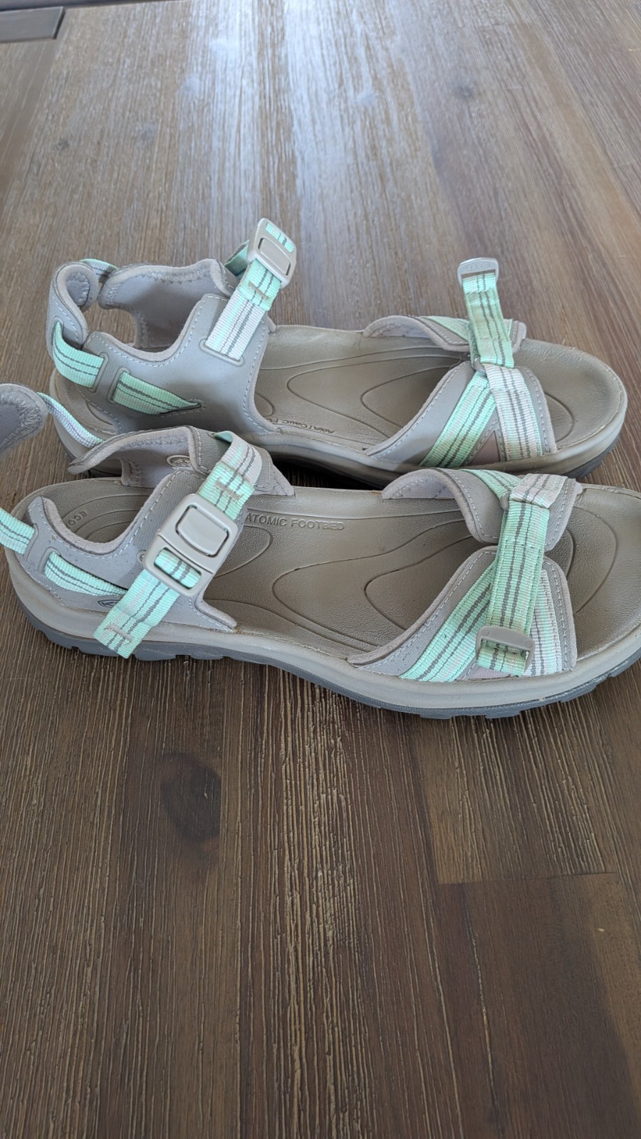 KEEN Women’s Strappy Sport Sandals Gray/Mint Green Buckle Adjustable US 9