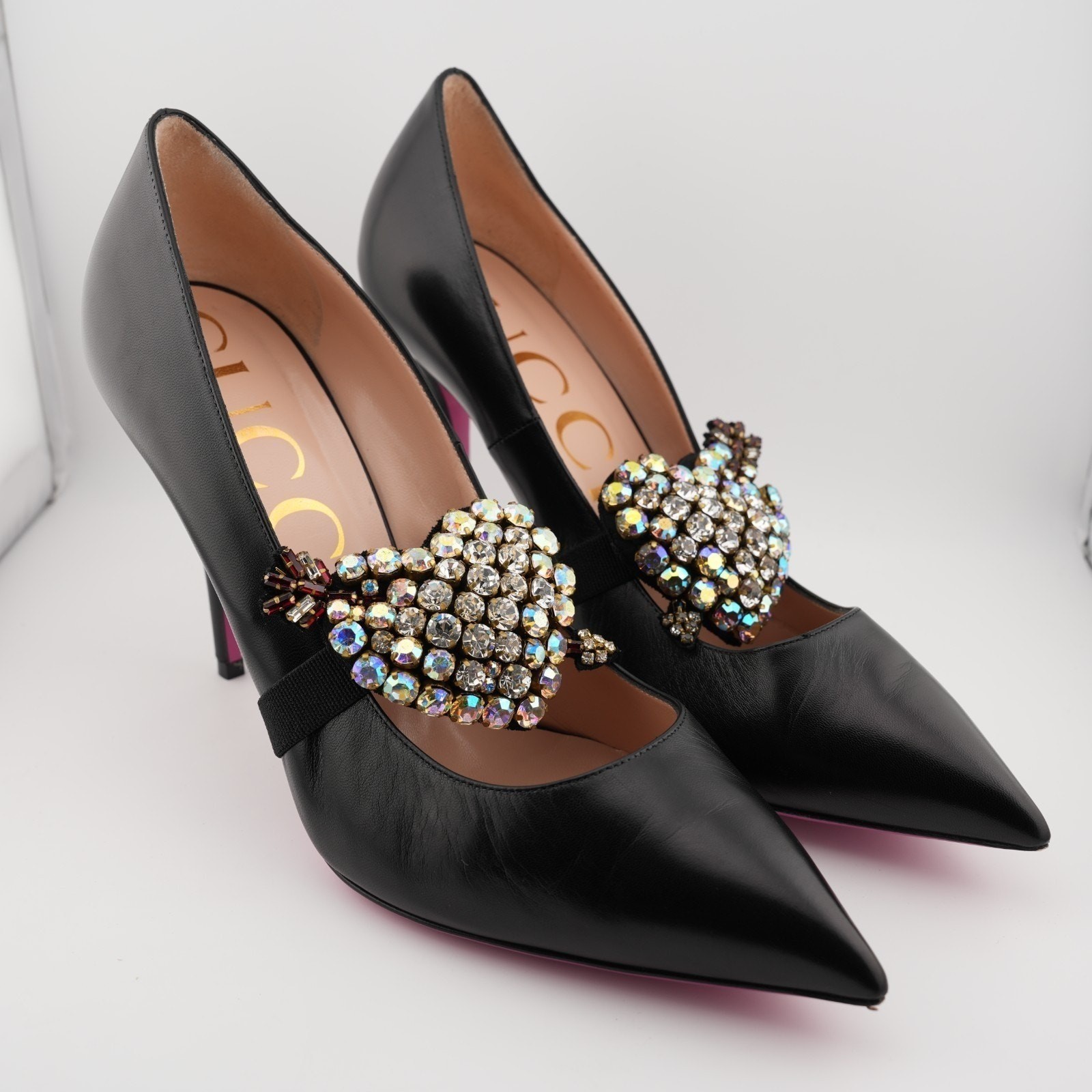 Gucci Jeweled Brooch Black Pink Heels US 11 496593