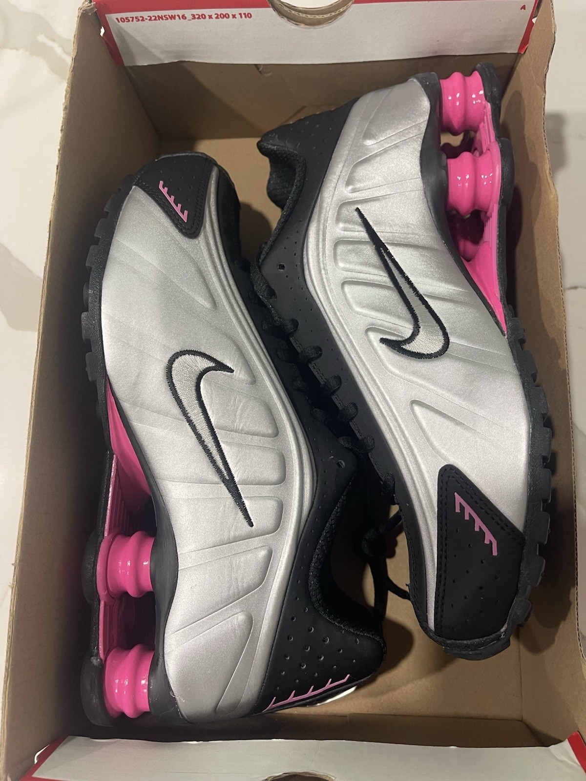 Size 7- Nike Shox R4 Black Metallic Silver Pinksicle W